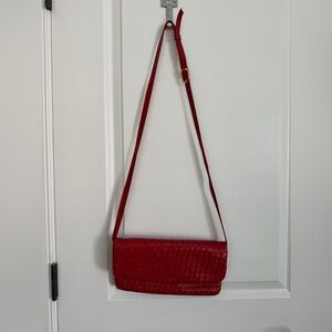 Anna Red Leather Woven Clutch/Crossbody Bag